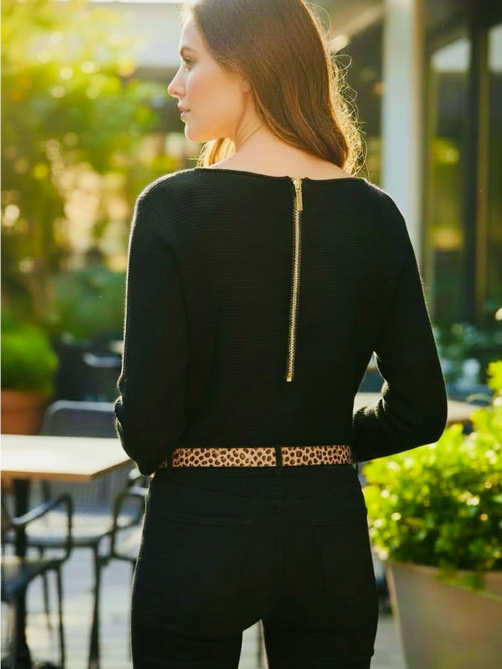 Michael Kors Black Long-Sleeve Boatneck Top with Back Zip Closure - Small, New - Picture 2 of 5
